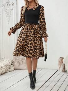 SHEIN Clasi Women Casual Plain Color Splice Long Sleeve Dress Fall Cloth For Women