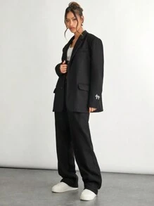 Manfinity INSISELF Set de 2 piezas Traje de chaqueta con hombros acolchados y pantalones rectos de ajuste amplio para hombre
