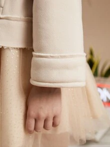 PrepCrw 少女杏色编织修身斜翻领夹克，秋冬学院风 - 米色 - 查看 6