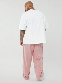 Manfinity VCAY Plus Size Loose Fit Men Short Sleeve T-Shirt And Knit Pants 2 Pieces Set - White - View 2