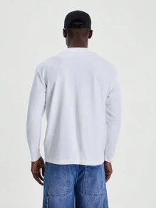 Musero Long Sleeve Crew Neck Slim Fitted "M STUDIOS" Graphic Print Tshirt SPRING SUMMER Essentials Layering - White - View 3