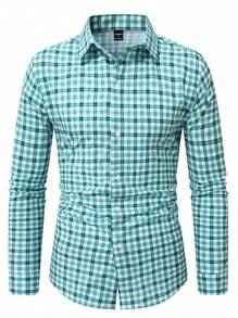 Manfinity EMRG Men's Casual Plaid Front Button Long Sleeve Shirt, Suitable For Autumn
