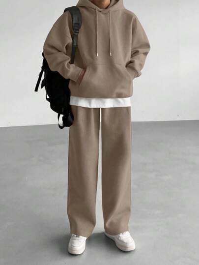 DAZY بدلة من قطعتين تتألف من بنطلون وكنزة ذات جيب بأكمام طويلة وقلنسوة،من لون أحادي للرجال، للموسم الخريفي