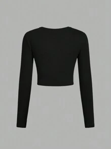 SHEIN Girlism Bộ 3 Áo thun ngắn tay cổ tròn tối giản cho bé gái tuổi mới lớn - Màu be - Xem 11