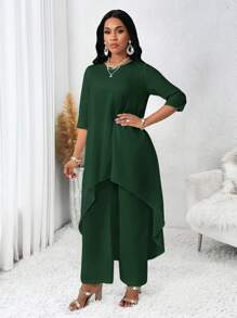 SHEIN Lady Ensemble deux-pièces asymétrique blanc à manches longues pour femme, tenues d'automne, ensembles femme automne, costume femme, ensemble tenue femme, costume deux-pièces femme automne, tenue de rentrée femme, costume automne femme, ensemble blanc femme, ensembles de vêtements femme, robes costume deux-pièces pour mariage et événement femme - Vert sapin - Voir 4