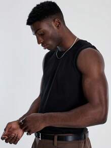 Musero Sleeveless Plain Fitted Tank Top Style Top Spring Summer Essentials Capsule Wardrobe Everyday - Black - View 5