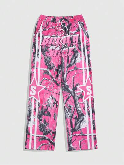 Street Life Pantalones de chándal rectos y holgados con estampado de ramitas para hombre, de