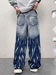 Manfinity Roghcode Quần Jeans Ống Đứng Túi Vá Màu Tương Phản Thường Ngày Cho Nam - Màu xanh lam - Xem 2
