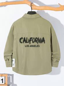 SHEIN قميص رياضي كاجوال للأطفال المراهقين محبوك سادة بياقة منسدلة وأكمام طويلة فضفاضة مع طبعة بأحرف جرافيتي، مناسب للذهاب إلى العمل والمدرسة والأنشطة اليومية العادية والعطلات والرياضة في فصول الربيع والصيف والخريف والشتاء