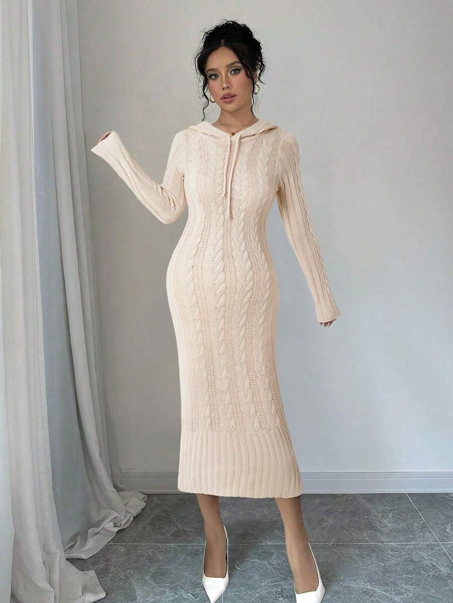 Chiquease Autumn/Winter Hooded Waist Slimming Knitted Bodycon Dress, Elegant & Versatile - Apricot - View 1