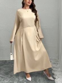 SHEIN Privé Plus Size Elegant Refined Romantic Party A-Line Waist Flared Long Sleeve Light Mini Dress, Fitted Waist Slimming, Autumn/Winter