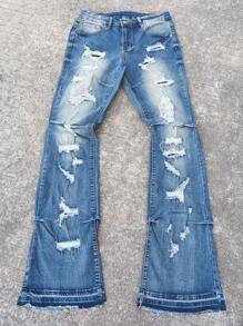 Manfinity LEGND Men Casual Button Front Pocket Distressed Simple Denim Jeans, For Daily Wear - Blue - View 3