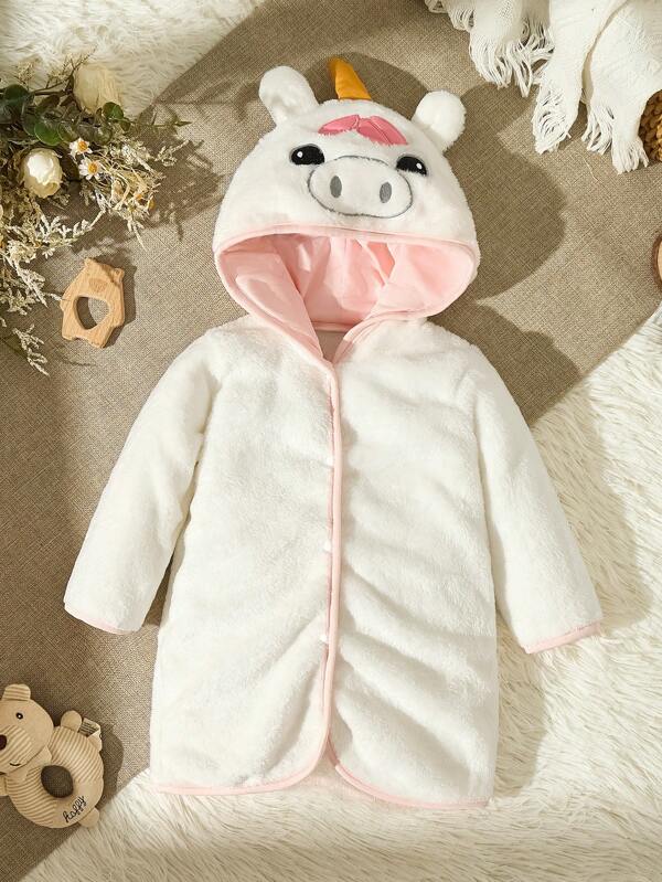 SHEIN Fall Fashionable And Cute Hooded Pig-Shaped Thermal Outfit For Baby Girls