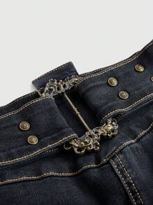 ROMWE Grunge Punk Y2k Subculture Millennium Retro Harajuku Sexy Low Waist Ultra Short Denim Mini Skirt