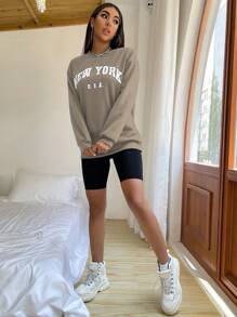 SHEIN Unity Áo nỉ rộng rãi in chữ đa năng thường ngày cho nữ, mùa xuân/thu - màu nâu - Xem 4