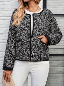 EMERY ROSE Abrigo corto de mujer con patrón floral en blanco y negro