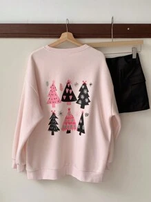 DAZY 女式保暖内衬圣诞图案印花超大码卫衣 秋冬款 - 粉色 - 查看 1