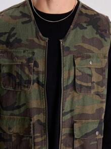 Musero Men Woven Zip Up Camo Vest - Multicolor - View 5
