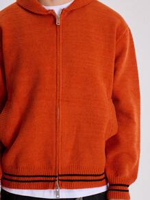 Musero Colared Zip Through Long Sleeve Drop Shoulder Jacket Elasticated Waistband Stripe Detail Jumper SPRING SUMMER Essentials - Orange - View 5