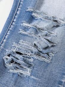 Manfinity LEGND Plus Size Men Navy Washed Slim Fit Jeans Frayed Jeans, Plain Slim Fit Long Ripped Navy Blue Cargo Jeans, For Husband, Boyfriend Gifts - Dark Wash - View 12