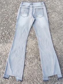 Manfinity LEGND Men's Streetwear Graffiti Print Ripped Flared Jeans - Grey - View 3