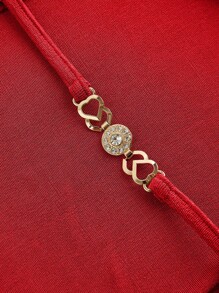 SHEIN MOD Áo kiểu cổ yếm màu đỏ, lưng yếm, khóa kim loại trang trí, phong cách thập niên 90, thu/đông, dự tiệc tối, sinh nhật, dạ hội. - Đỏ - Xem 3