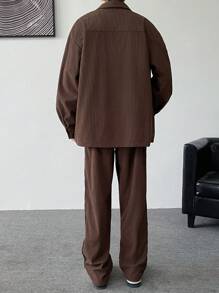 Claim Dot 男士休闲纯色宽松衬衫和裤子套装，适合外出，秋季