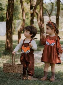 SHEIN Baby Mädchen Kleid mit Cartoon Muster, Herbst/Winter - Kaffeebraun - Übersicht 10