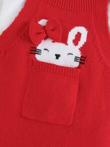 Conjunto de niña bebé para primavera/otoño con pantalón de tirantes de punto con intarsia de dibujos animados, diseño lindo de conejo peludo rosa, mangas con volantes, para Navidad