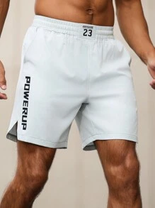 Gym Rark 男友风男士休闲透气字母印花斜插口袋弹力腰运动短裤，夏季灰色，健身短裤 - 淺灰色 - 查看 4