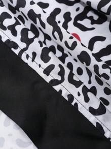 DAZY Women's Fashion Satin Leopard Pattern Contrast Trim Sleepwear Robe Pajama - Grey - View 7