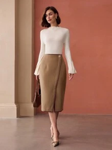 MOTF PREMIUM 撞色绑带直筒裙