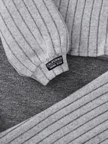 SHEIN Leap Crew 2pcs Teen Girls Casual Ribbed Knit Hooded Sweatshirt & Wide Leg Pants Set - Grey - View 5