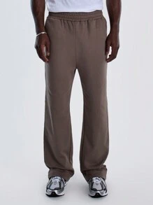 Musero Pantalones de chándal con cintura elástica, estilo lavado desteñido y pierna recta ancha para hombre, parte de un armario cápsula de invierno - Café integral - Ver 2