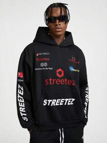 Manfinity VCAY Sudadera con capucha de manga larga holgada con estampado de letras para hombres, para otoño e invierno