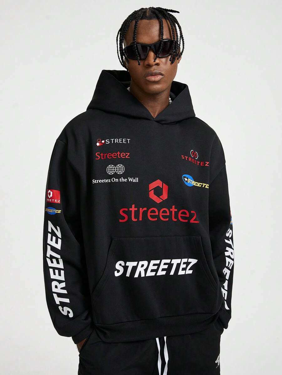 Manfinity VCAY Sudadera con capucha de manga larga holgada con estampado de letras para hombres, para otoño e invierno