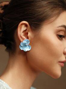 SHEIN 18K 镀金 - 空灵油画粉色花卉耳环 - 藍色 - 查看 5