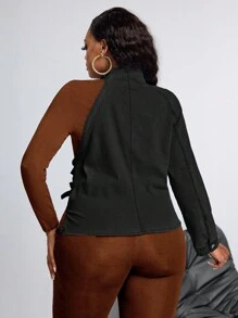 SHEIN SXY 加大码女式单袖牛仔夹克，带扣环，圣诞服装，感恩节女装设计