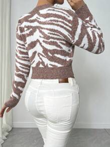 Chiquease Women's Round Neck Long Sleeve Simple Knitted Sweater, Casual Daily Wear Fall Winter - Brown - View 2