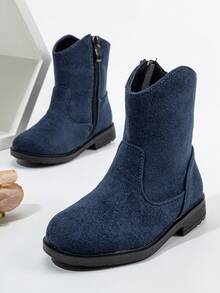 25 双秋冬女童西部靴，新款耐用保暖舒适平底西部风格婴儿靴，百搭 - 藏蓝色 - 查看 2