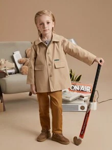 PrepCrw Abrigo trench casual de estilo academia para niños pequeños, de ajuste holgado, de lana, color caqui, para otoño/invierno