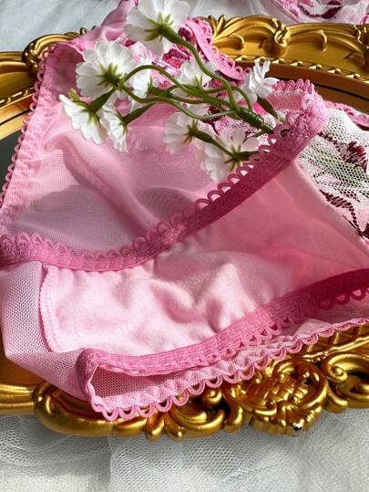 Romantic Geborduurde Doorschijnende Kanten Verleidelijke BH Slipje Lingerie Set view 5