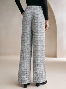 Anewsta Women High Waist Loose Straight Leg Long Pants - Black and White - View 5