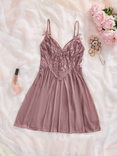 Contrast Kanten Mesh Babydoll Verleidelijke Lingerie Dress out String view 6