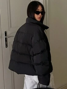 DAZY Women's Casual Solid Color Regular Stand Collar Loose Warm Down Jacket, Winter Style, Winter Women Clothes, Padded Coat Women