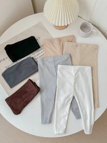7pcs Baby Girl Multi-Pack Solid Knit Elastic Waist Pants, Cute And Versatile For Autumn/Winter - Multicolor - View 4