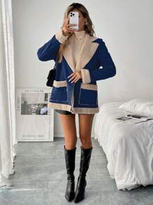 SHEIN Clasi Contrasting Fluffy Insulated Winter Jacket