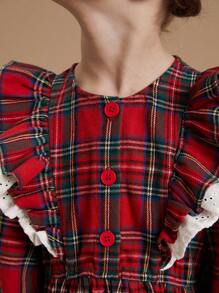 PrepCrw Young Girls' Collared Peplum Red Christmas Jacquard Woven Dress, Schoolgirl Style For Autumn/Winter