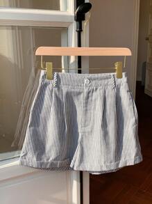 Comfortcana 女士帶口袋紐扣條紋印花夏季短褲