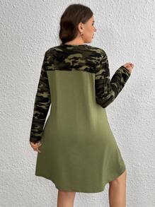 SHEIN LUNE Váy dài tay màu xanh quân đội họa tiết ngụy trang cỡ lớn cho mùa thu - Nhiều màu - Xem 2